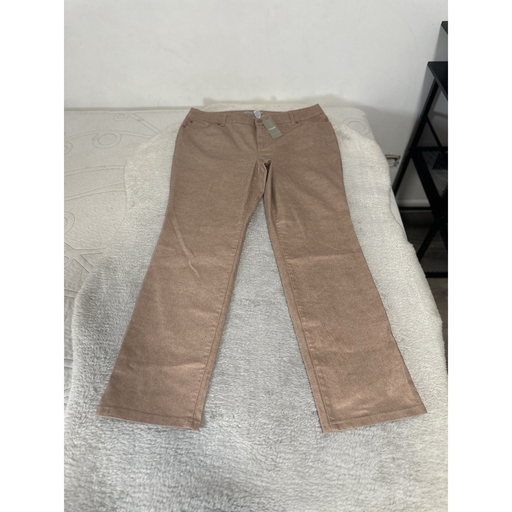 Chicos Platinum Denim Rose Gold Foiled Slim Jeans Rose Gold Sz 3 XL 16